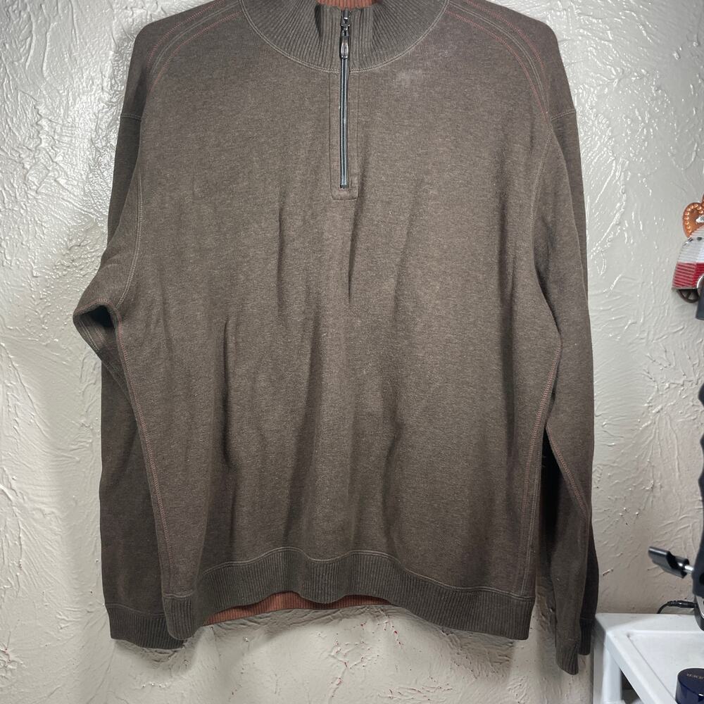Tommy Bahama Reversible Sweatshirt Sweater 1/4 Zip Brown Tan Mens Size XL‎